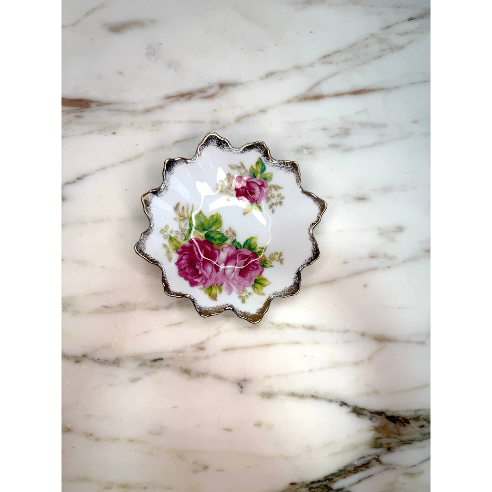 Vintage American Beauty Rose Trinket Tray Royal Albert Style Hand Painted Japan